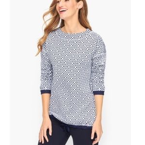 NWT T by Talbots Cotton Knit Pullover Navy Size S Drawstring Front Relaxed Fit